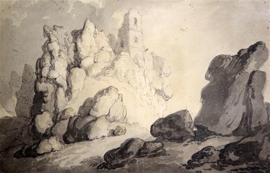 Thomas Rowlandson (1756-1827) Roche Rock, Cornwall 11 x 17in.